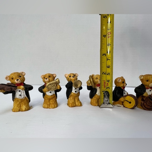 SET OF 6 RESIN TEDDY BEAR BAND FIGURINES WITH INSTRUMENTS 2" TALL EACH *EUC VTG* - Picture 4 of 11